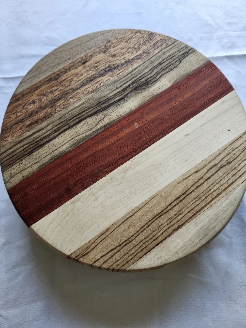 Handcrafted Multi-Wood Round Serving Tray - Natural Wood Tones